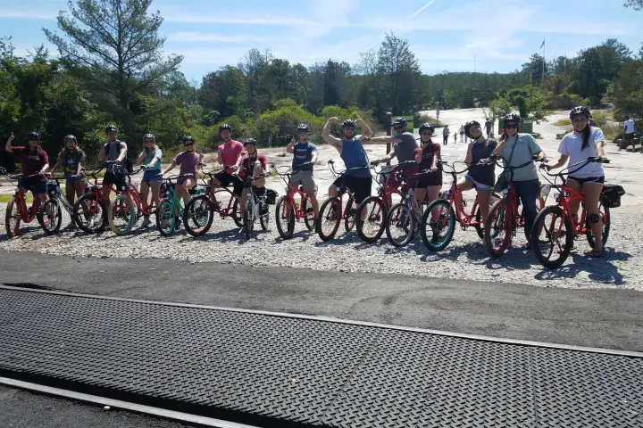 a group of people in a park